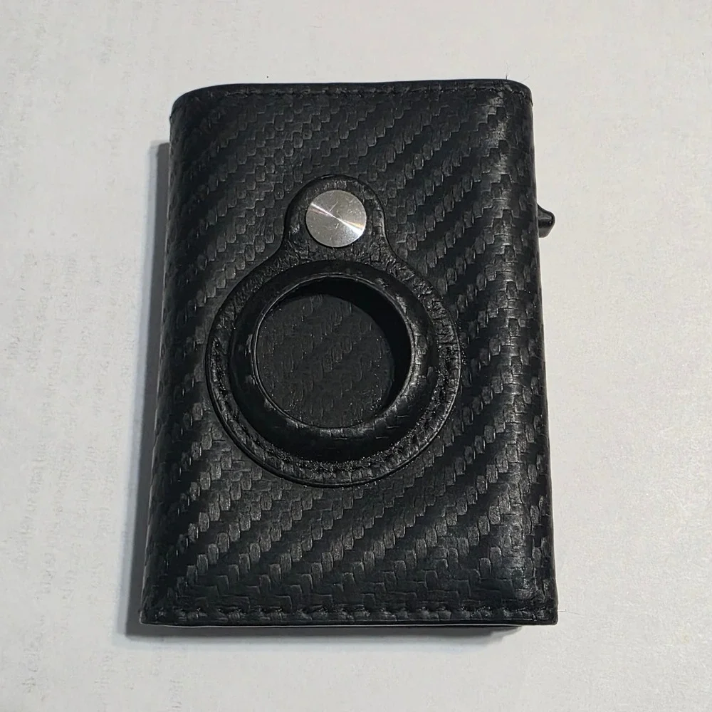 Type Black‎ Carbon Fiber Trifold Wallet with AirTag Holder and Pop Up Card Slot